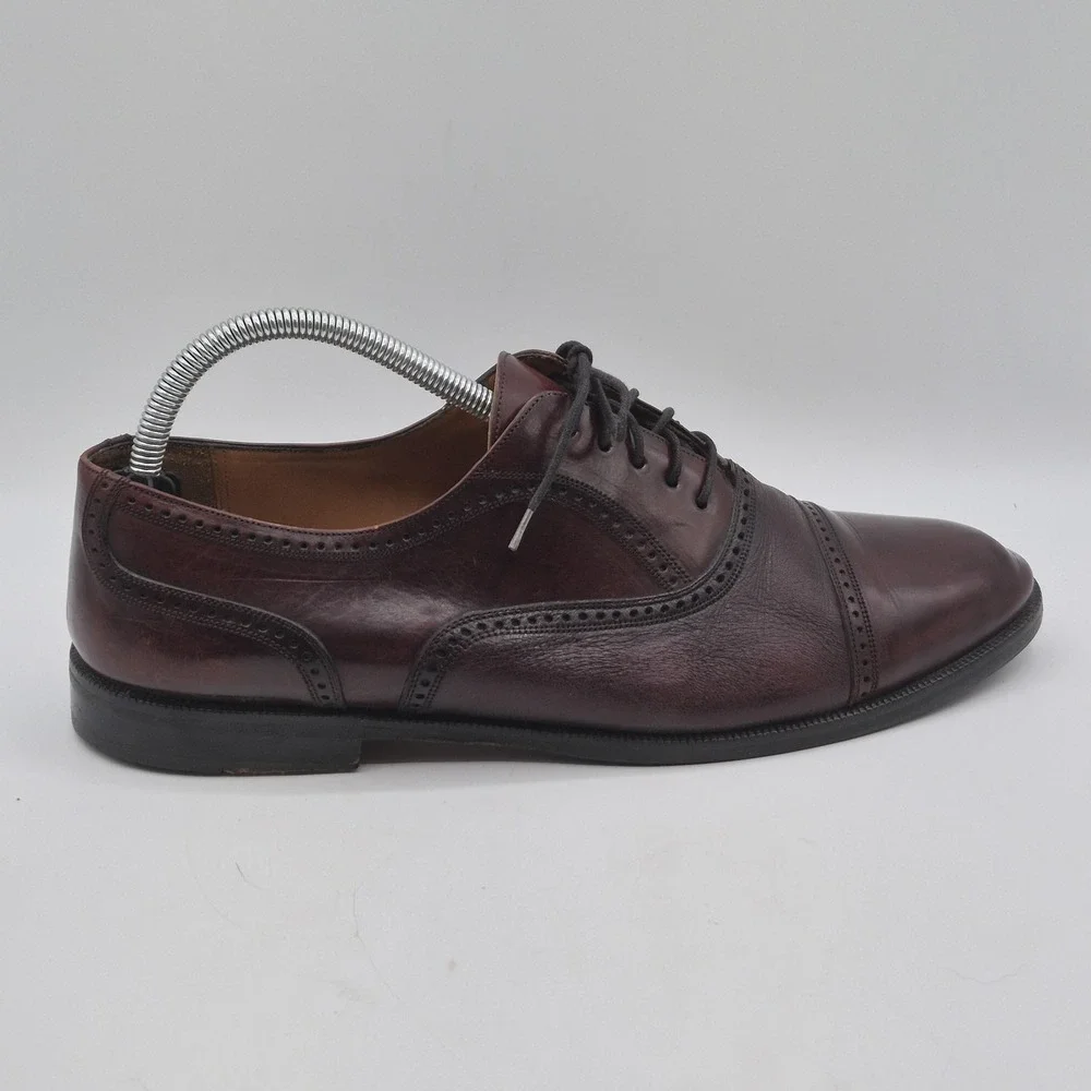 Mezlan Shoes Mens Size 9.5 Burgundy Florence Oxford Cap Toe Brogue Leather Dress